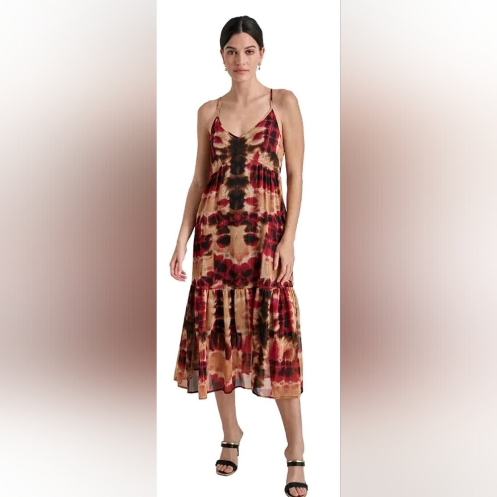 Nwt DKNY Printed Crinkled Chiffon Midi-Dress Size XS